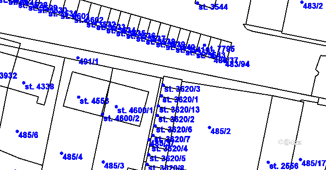 Parcela st. 3620/3 v KÚ Třebíč, Katastrální mapa
