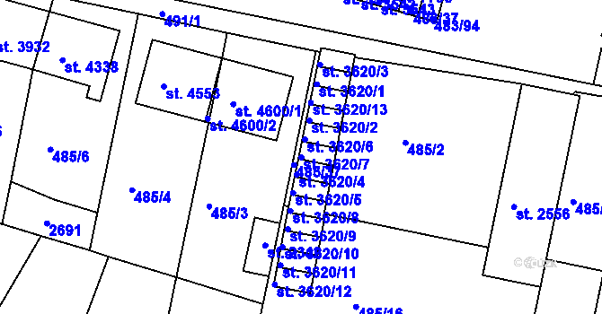 Parcela st. 3620/7 v KÚ Třebíč, Katastrální mapa
