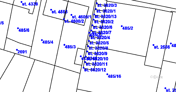 Parcela st. 3620/8 v KÚ Třebíč, Katastrální mapa