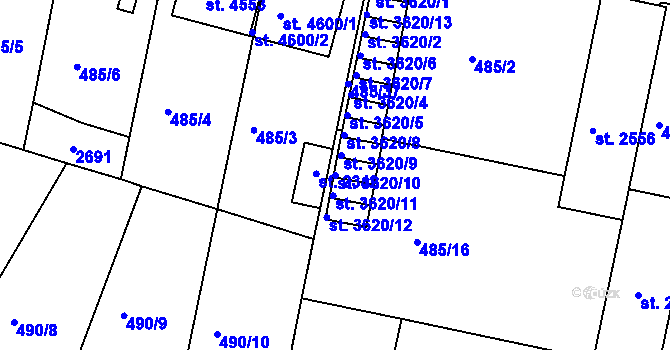 Parcela st. 3620/10 v KÚ Třebíč, Katastrální mapa
