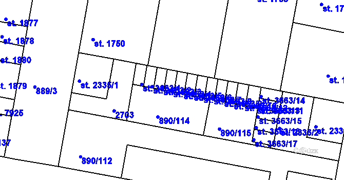 Parcela st. 3663/4 v KÚ Třebíč, Katastrální mapa