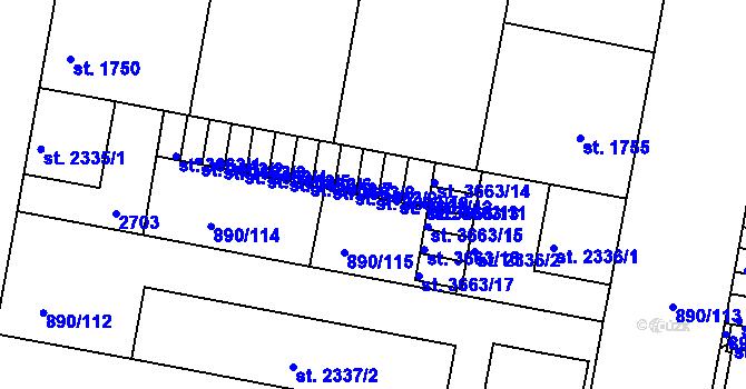 Parcela st. 3663/10 v KÚ Třebíč, Katastrální mapa