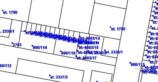 Parcela st. 3663/11 v KÚ Třebíč, Katastrální mapa