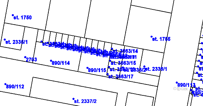 Parcela st. 3663/12 v KÚ Třebíč, Katastrální mapa