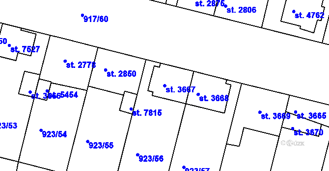 Parcela st. 3667 v KÚ Třebíč, Katastrální mapa