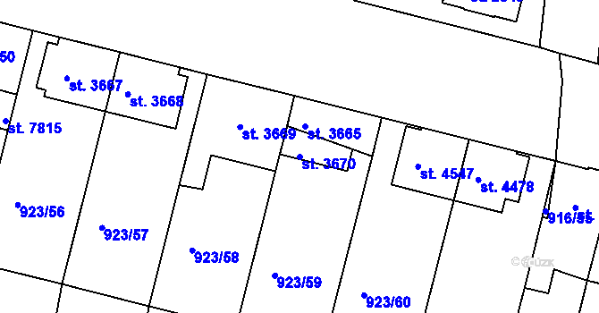Parcela st. 3670 v KÚ Třebíč, Katastrální mapa