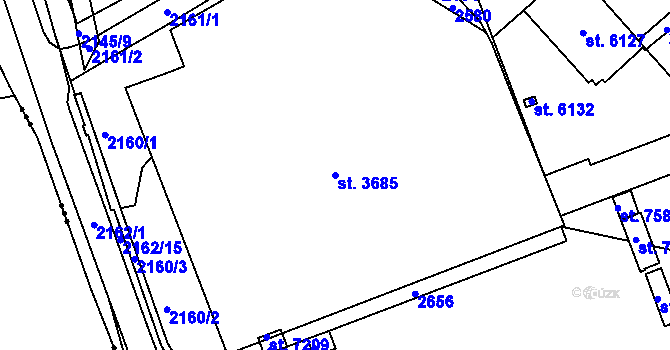 Parcela st. 3685 v KÚ Třebíč, Katastrální mapa