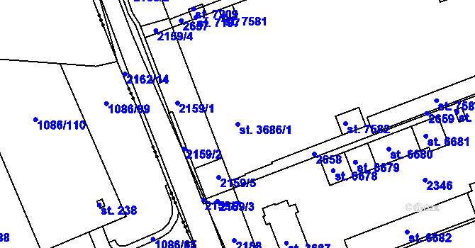 Parcela st. 3686/1 v KÚ Třebíč, Katastrální mapa