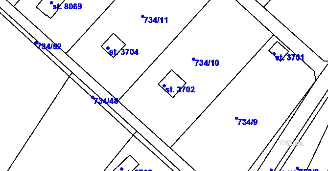 Parcela st. 3702 v KÚ Třebíč, Katastrální mapa