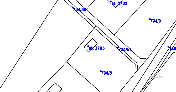 Parcela st. 3703 v KÚ Třebíč, Katastrální mapa