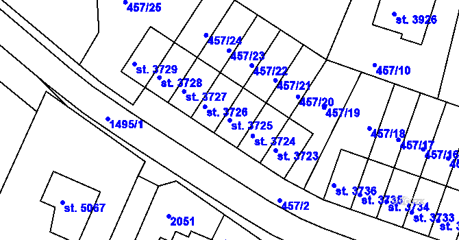 Parcela st. 3725 v KÚ Třebíč, Katastrální mapa