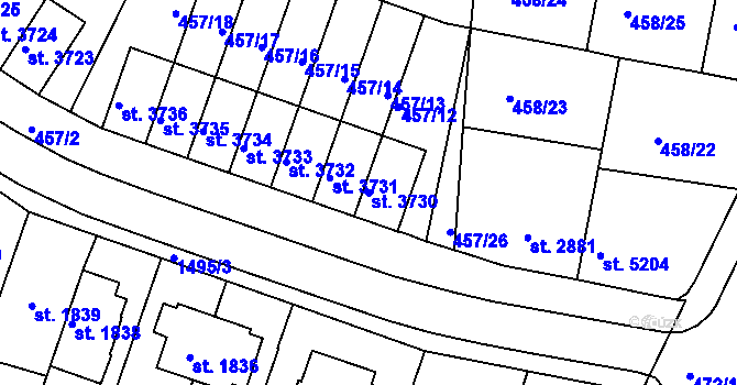 Parcela st. 3730 v KÚ Třebíč, Katastrální mapa