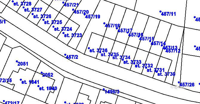 Parcela st. 3735 v KÚ Třebíč, Katastrální mapa