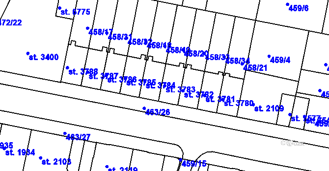 Parcela st. 3783 v KÚ Třebíč, Katastrální mapa