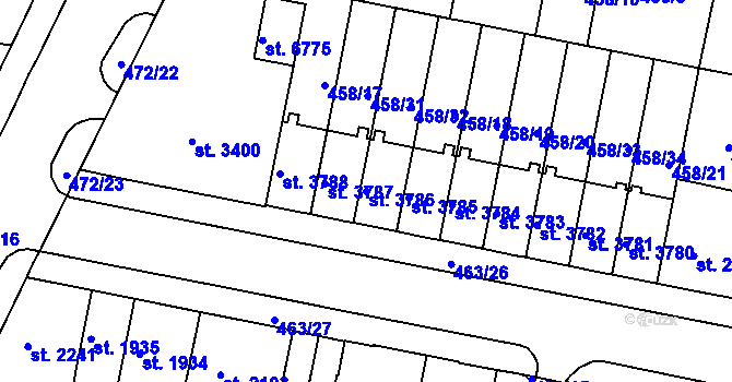 Parcela st. 3786 v KÚ Třebíč, Katastrální mapa