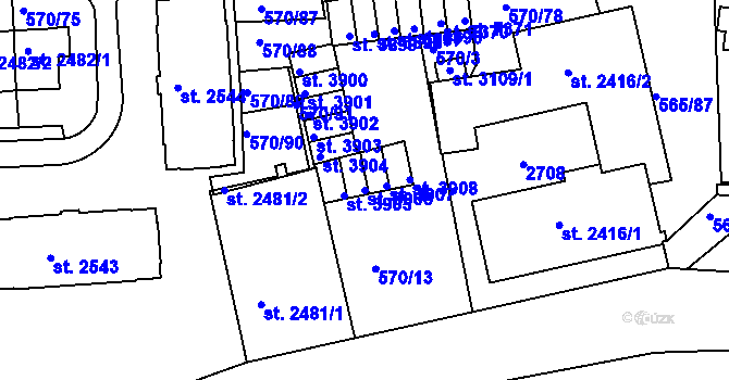 Parcela st. 3906 v KÚ Třebíč, Katastrální mapa