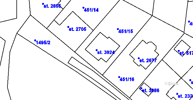 Parcela st. 3924 v KÚ Třebíč, Katastrální mapa
