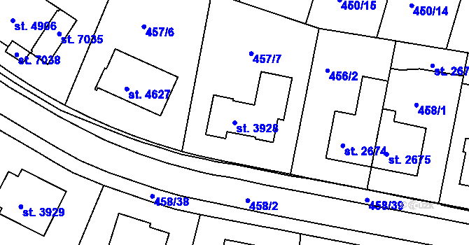 Parcela st. 3928 v KÚ Třebíč, Katastrální mapa