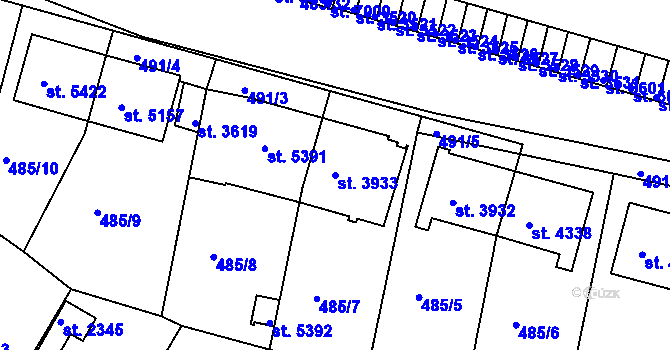 Parcela st. 3933 v KÚ Třebíč, Katastrální mapa