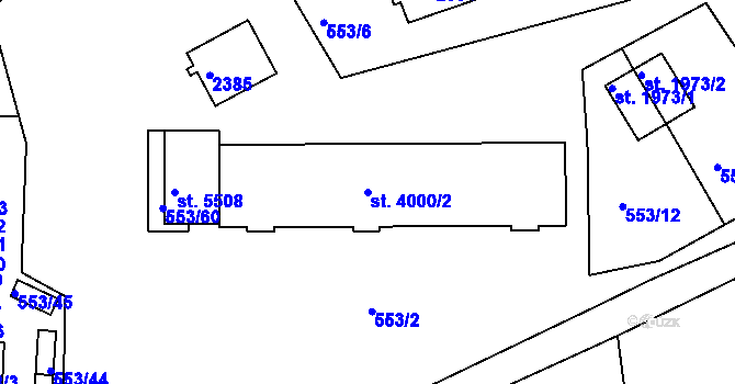 Parcela st. 4000/2 v KÚ Třebíč, Katastrální mapa