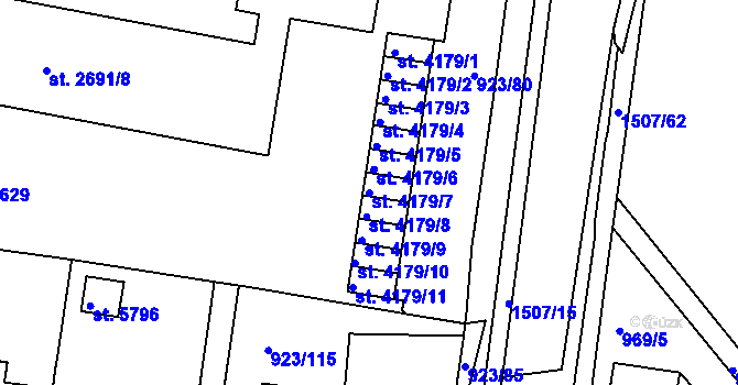 Parcela st. 4179/7 v KÚ Třebíč, Katastrální mapa