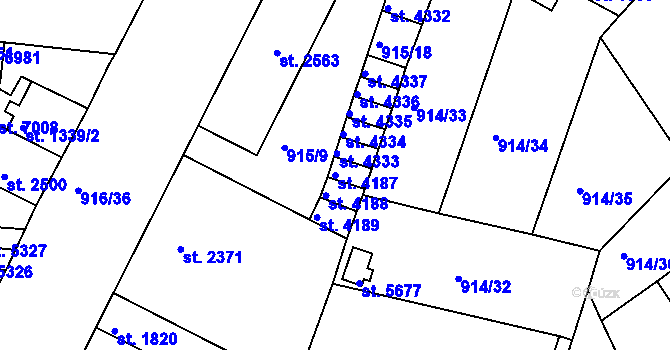 Parcela st. 4187 v KÚ Třebíč, Katastrální mapa