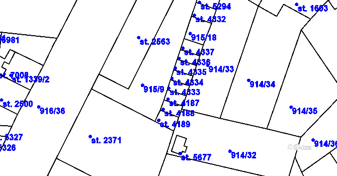 Parcela st. 4333 v KÚ Třebíč, Katastrální mapa