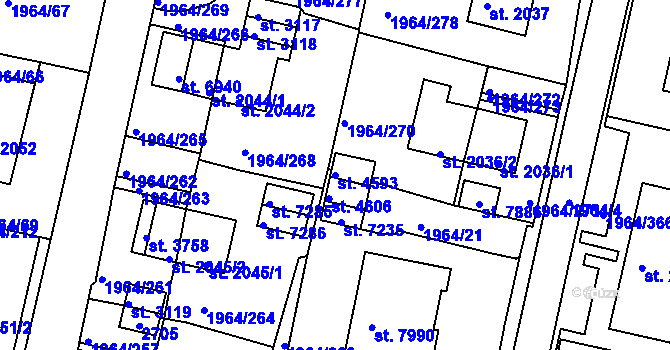 Parcela st. 4593 v KÚ Třebíč, Katastrální mapa