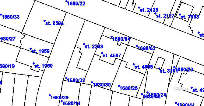 Parcela st. 4597 v KÚ Třebíč, Katastrální mapa
