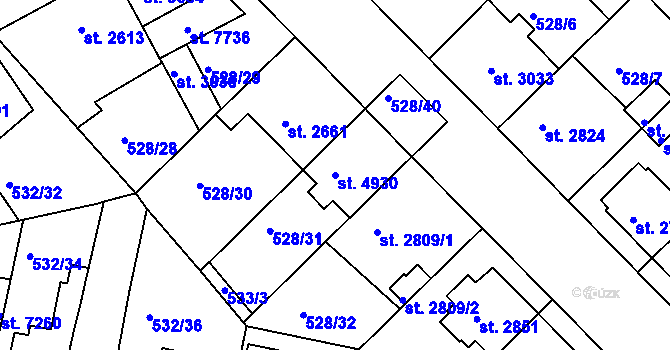 Parcela st. 4930 v KÚ Třebíč, Katastrální mapa