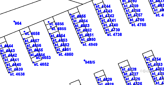 Parcela st. 4949 v KÚ Třebíč, Katastrální mapa