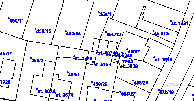 Parcela st. 4974 v KÚ Třebíč, Katastrální mapa