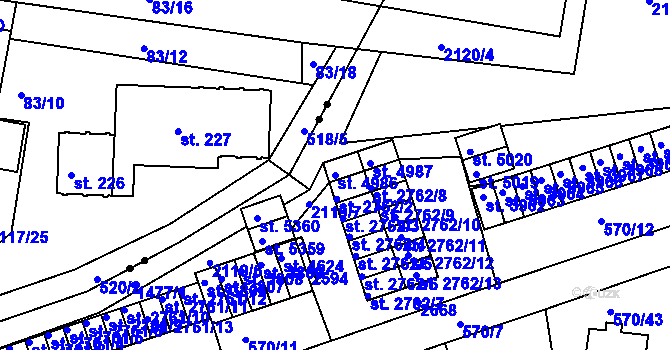 Parcela st. 4986 v KÚ Třebíč, Katastrální mapa
