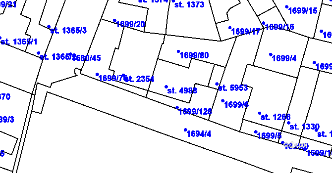 Parcela st. 4988 v KÚ Třebíč, Katastrální mapa