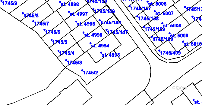 Parcela st. 4993 v KÚ Třebíč, Katastrální mapa