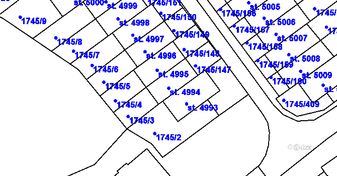 Parcela st. 4994 v KÚ Třebíč, Katastrální mapa