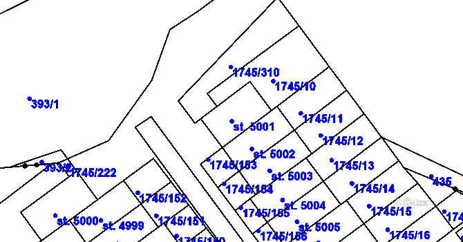 Parcela st. 5001 v KÚ Třebíč, Katastrální mapa