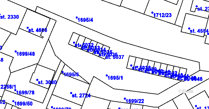 Parcela st. 5037 v KÚ Třebíč, Katastrální mapa