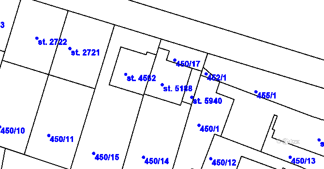 Parcela st. 5188 v KÚ Třebíč, Katastrální mapa