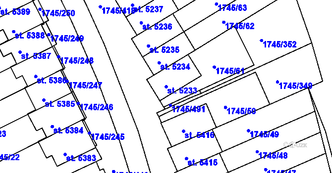 Parcela st. 5233 v KÚ Třebíč, Katastrální mapa