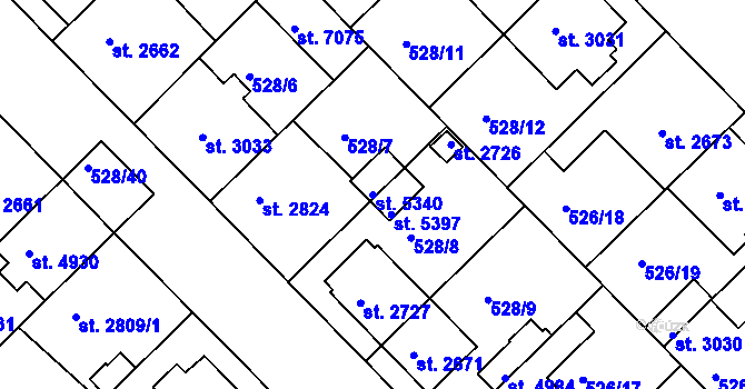 Parcela st. 5340 v KÚ Třebíč, Katastrální mapa
