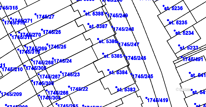Parcela st. 5385 v KÚ Třebíč, Katastrální mapa