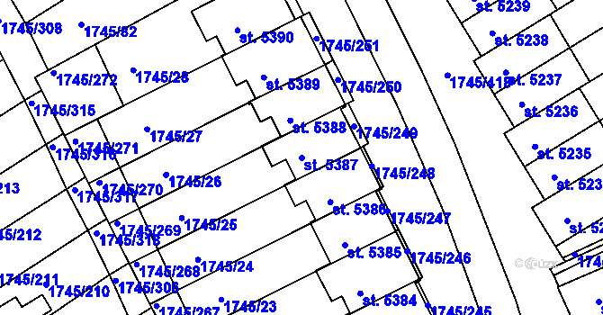 Parcela st. 5387 v KÚ Třebíč, Katastrální mapa