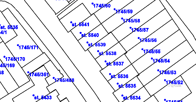 Parcela st. 5538 v KÚ Třebíč, Katastrální mapa