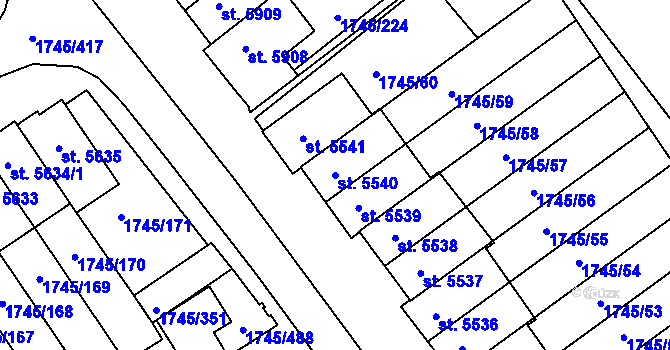 Parcela st. 5540 v KÚ Třebíč, Katastrální mapa