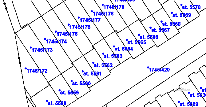Parcela st. 5563 v KÚ Třebíč, Katastrální mapa