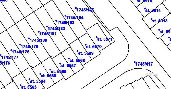 Parcela st. 5570 v KÚ Třebíč, Katastrální mapa