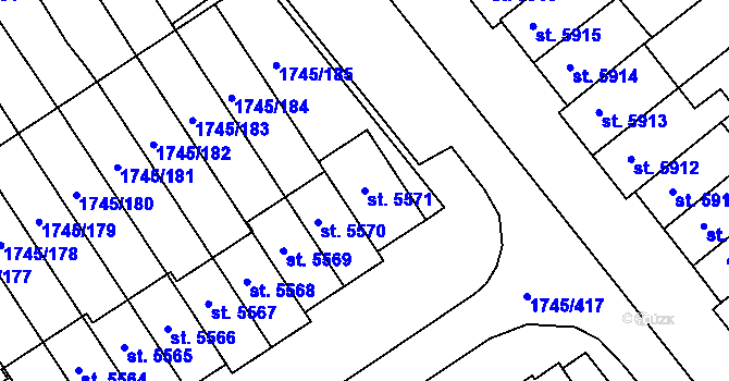 Parcela st. 5571 v KÚ Třebíč, Katastrální mapa