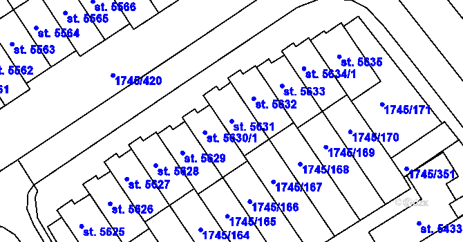 Parcela st. 5631 v KÚ Třebíč, Katastrální mapa