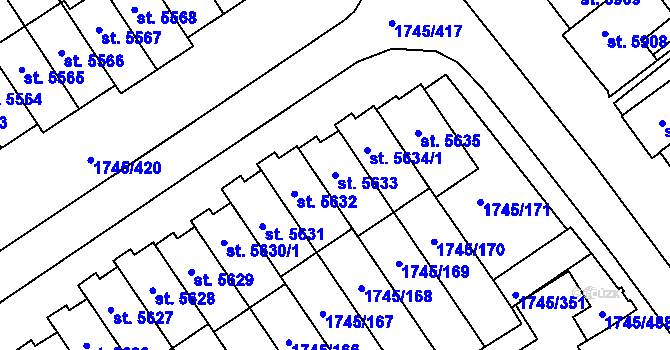Parcela st. 5633 v KÚ Třebíč, Katastrální mapa